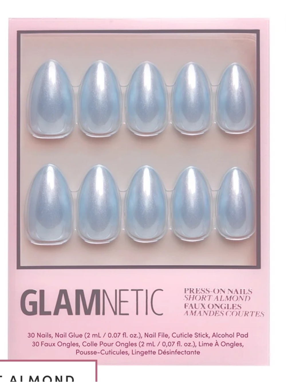 Glamnetics Pearlescent Silver Almond Press-On Nails